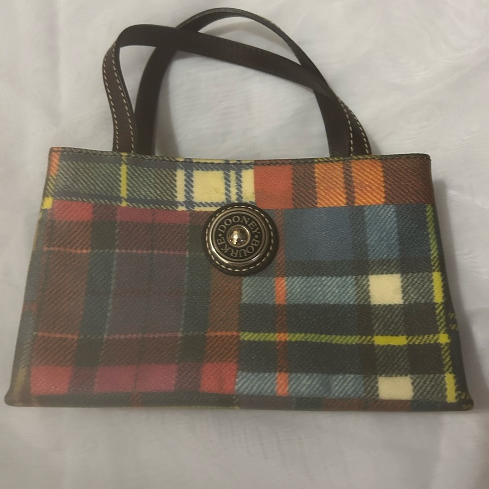 Dooney & Bourke Multicolor Plaid Mini Tote with Brown Handles